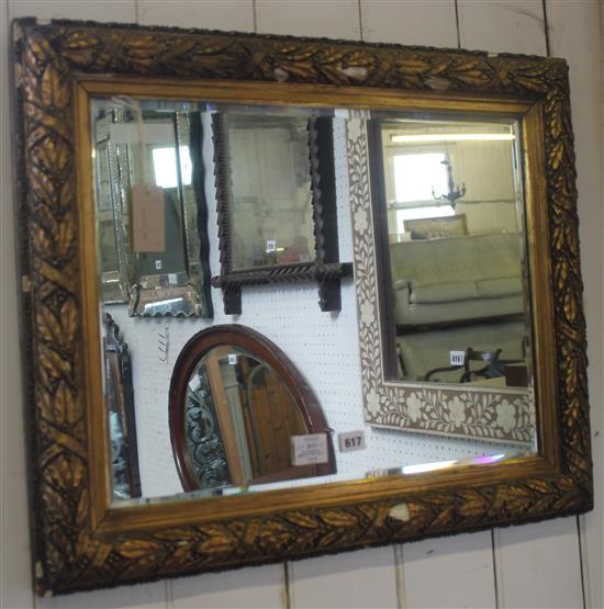 Gilt-framed wall mirror,ash side chair & 18C walnut side chair  & another & Continental walnut folding tray table(-)